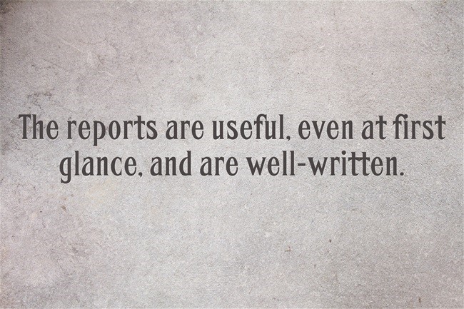 The reports are useful, even at first glance, and are well-written.